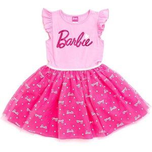 NWT Adorable Soft Pink Barbie Logo Tutu Dress Girls Costume +Gift